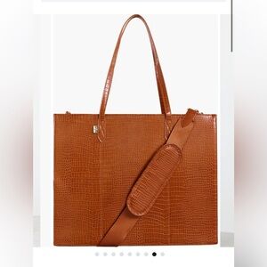 BEIS The Large Work Tote Croc Embossed Brown Laptop Travel Bag